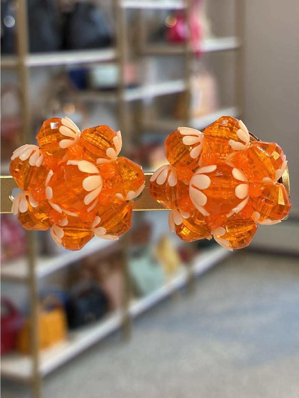 Western Germany Vintage Orange Beaded Cluster Clip-On Earrings